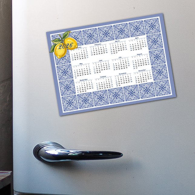 2026 calendar Dolce Vita Italian Tiles and Lemons Magnetic Invitation (Creator Uploaded)