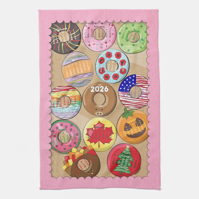 2026 Calendar Donuts Kitchen Towels (Vertical)