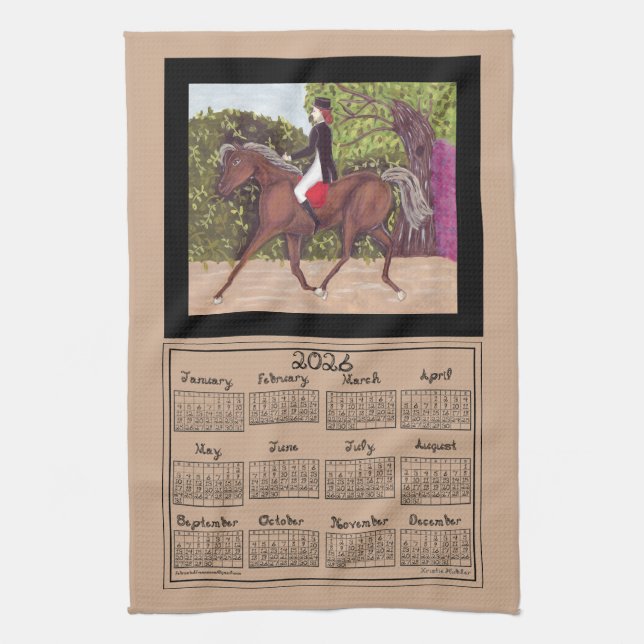 2026 Calendar Dressage Horse Sport Fabric Font Kitchen Towel (Vertical)