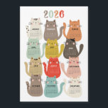2026 Calendar Earth Tones Cats<br><div class="desc">This design features cat illustrations in a variety of bright,  vibrant colors.</div>