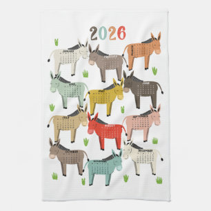 2026 Calendar Earth Tones Donkey Kitchen Towel