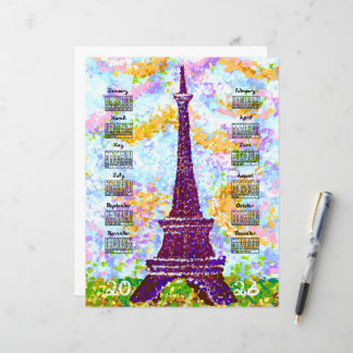 2026 Calendar Eiffel Tower Pointillism Landscape