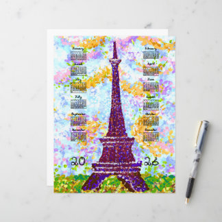2026 Calendar Eiffel Tower Pointillism Landscape 