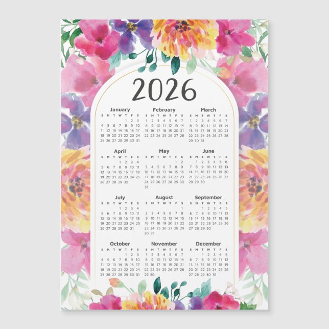 2026 Calendar Elegant Colorful Floral Garden (Front)