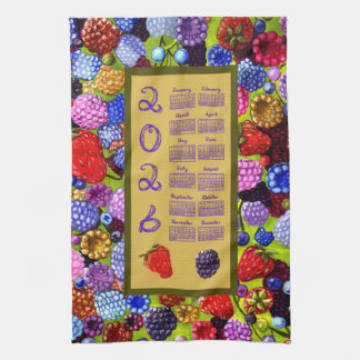 2026 Calendar Fabric Font Berries Art Frame Border Kitchen Towel
