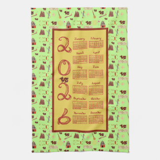2026 Calendar Fabric Font Chinese Favorites Jade Kitchen Towel