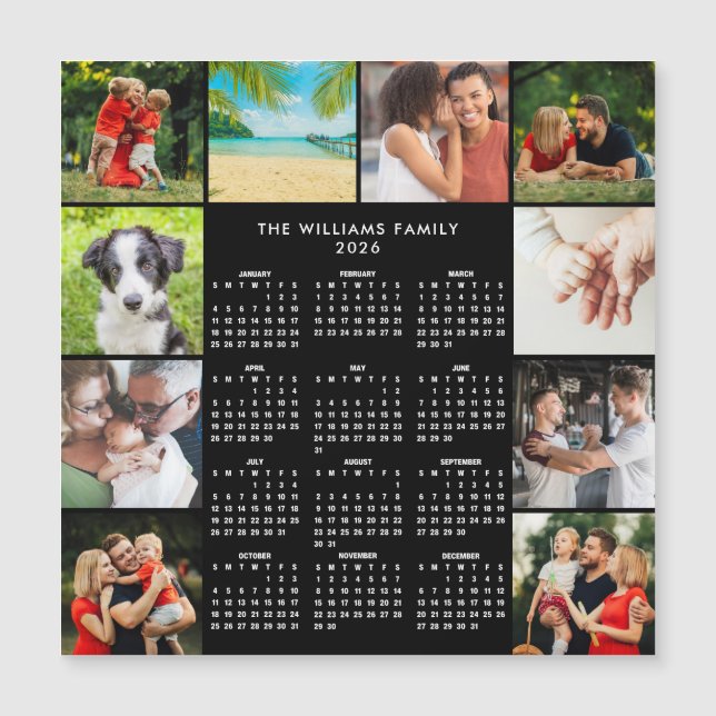 2026 Calendar Family 10 Photo Collage Magnet (Front)