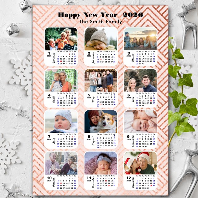 2026 Calendar Family 12 Photo Modern Pink Glitter (Creator Uploaded)