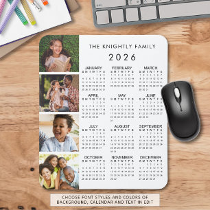 2026 Calendar Family 4 Photo Personalized Color Mouse Pad