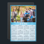 2026 Calendar Family Photo Blue Fridge Magnet<br><div class="desc">This 2026 family photo calendar magnet with a blue background is easy to customize with your personal picture using the template. Create your own calendar as a practical gift for family, couples, grandparents, friends, workmates, or colleagues for Christmas, New Year, Thanksgiving Day, or as a keepsake to your guests for...</div>