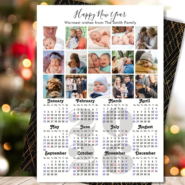 2026 Calendar Family Photo Collage Elegant Script Holiday Card (Creator Uploaded)