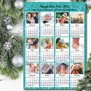 2026 Calendar Family Photo Collage Modern Blue