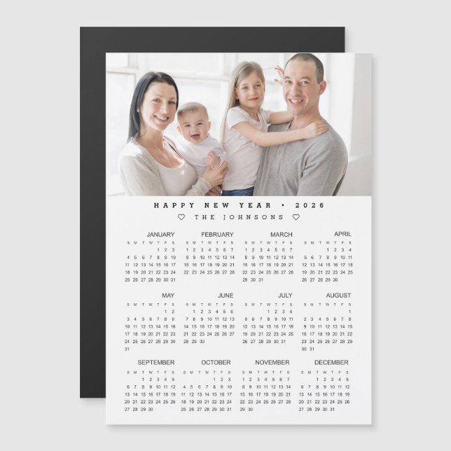 2026 Calendar Family Photo Full Year view magnetic (Front/Back)
