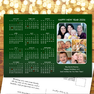 2026 Calendar Family Photo Modern Green Minimalist Holiday Postcard