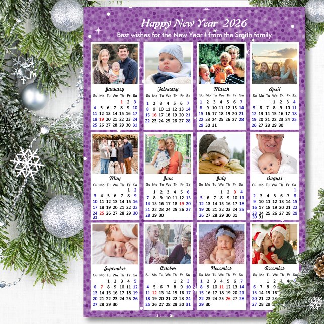 2026 Calendar Family Photo Modern Purple Glitter (Creator Uploaded)