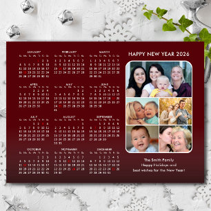 2026 Calendar Family Photo Modern Red Magnetic