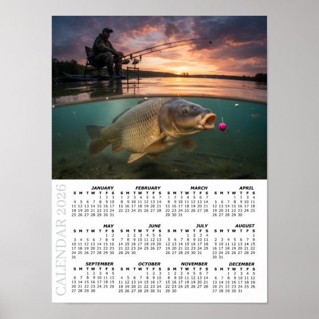 2026 Calendar, Fishing, Carp / Fish Poster (Front)
