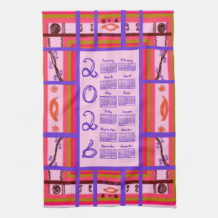 2026 Calendar Girl Power Curvy Plaid Frame Kitchen Towel