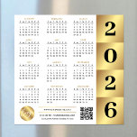 2026 Calendar Gold Business Logo QR Code Marketing<br><div class="desc">Create branded 2026 calendars with your custom company logo and QR code using this modern white and gold effect calendar design. Great to use as a marketing tool or end-of-year gift for clients and employees. Featuring faux gold effects, your business logo, contact details and scannable QR code, these 2026 calendar...</div>