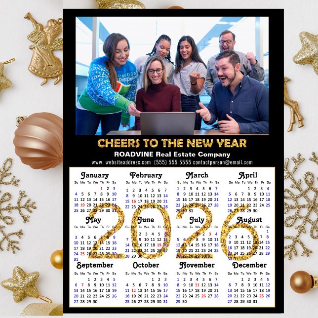2026 Calendar Gold Glitter Business Photo Magnetic (Creator Uploaded)