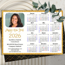 2026 Calendar Gold Glitter Modern Simple Corporate