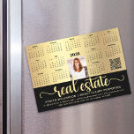 2026 Calendar Gold Real Estate QR Code Magnet<br><div class="desc">Present your best self to your clients and make sure they remember you year-round with this chic, elegant, 2026 calendar magnet card. A simple, modern 12 month calendar, faux gold foil fancy handwritten script typography, your custom qr code, personal photo and black and faux gold sans serif typography overlay black...</div>