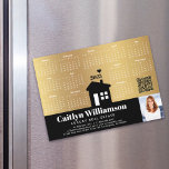 2026 Calendar Gold Realtor Photo QR Code Magnet<br><div class="desc">Present your best self to your clients and make sure they remember you year-round with this chic, elegant, 2026 calendar magnet card. A simple, modern 12 month calendar, a black modern house icon, your custom qr code, personal photo and bold white typography on a black band overlay a faux gold...</div>