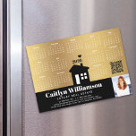 2026 Calendar Gold Realtor Photo QR Code Magnet<br><div class="desc">Present your best self to your clients and make sure they remember you year-round with this chic, elegant, 2026 calendar magnet card. A simple, modern 12 month calendar, a black modern house icon, your custom qr code, personal photo and bold white typography on a black band overlay a faux gold...</div>
