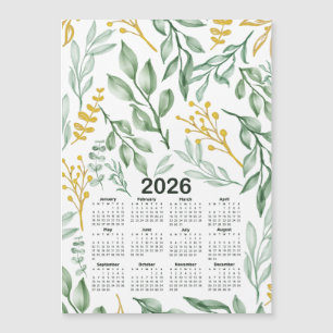 2026 Calendar Green Leaves & Golden Yellow Floral