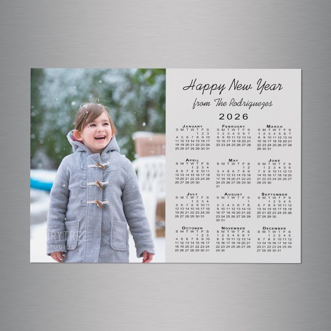 2026 Calendar Happy New Year Photo Gray Magnet (2026 Calendar Happy New Year Photo Gray Magnet in situ)