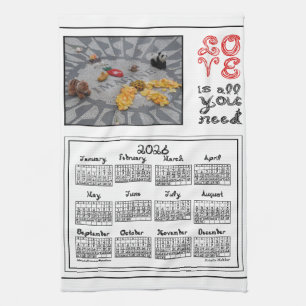 2026 Calendar Imagine Peace Photo LOVE Fabric Font Kitchen Towel