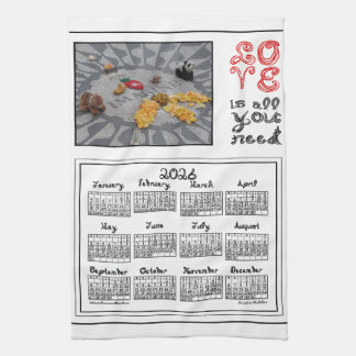 2026 Calendar Imagine Peace Photo LOVE Fabric Font Kitchen Towel