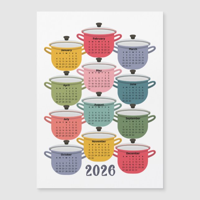 2026 Calendar Kitchen Colorful Cookware (Front)