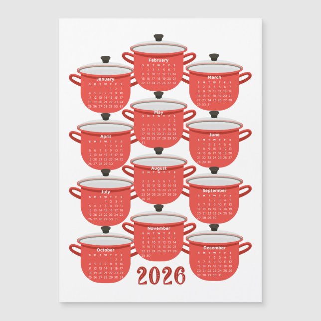 2026 Calendar Kitchen Red Cookware (Front)