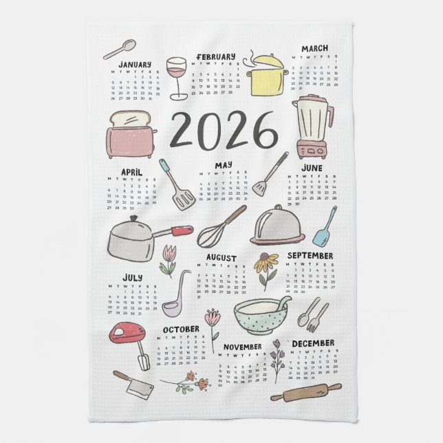 2026 Calendar kitchen Utensils Towel (Vertical)