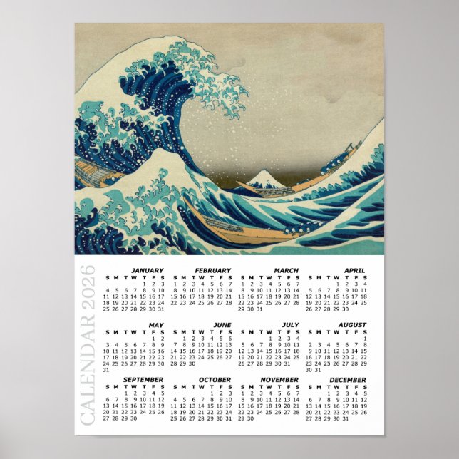 2026 Calendar, Large, Great Wave off Kanagawa Poster (Front)