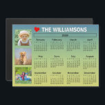 2026 Calendar Light Blue Photo Collage Magnet<br><div class="desc">Start 2026 with this family and friends oriented three photo collage calendar fridge light blue magnet. With easy-to-read dates in bold white set against a black background, this calendar tells in tale simply and clearly; highlighted three special photos and personalized family name or other text (and a little heart to...</div>