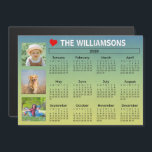 2026 Calendar Light Blue Photo Collage Magnet<br><div class="desc">Start 2026 with this family and friends oriented three photo collage calendar fridge light blue magnet. With easy-to-read dates in bold white set against a black background, this calendar tells in tale simply and clearly; highlighted three special photos and personalized family name or other text (and a little heart to...</div>