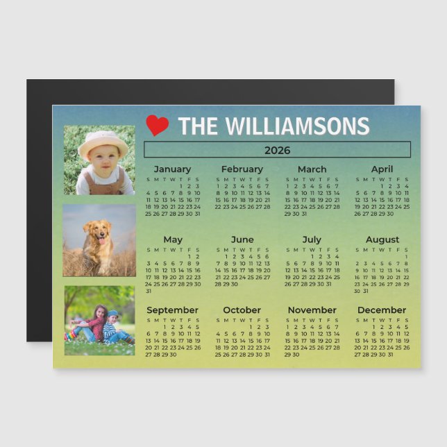 2026 Calendar Light Blue Photo Collage Magnet (Front/Back)