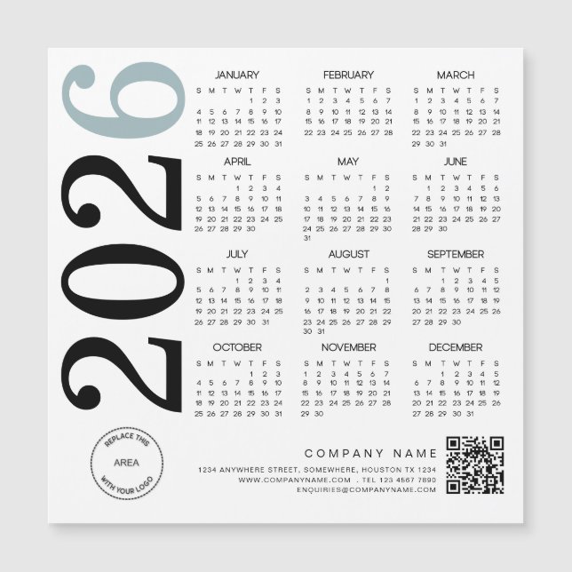 2026 Calendar Logo QR Code Blue Black Business (Front)