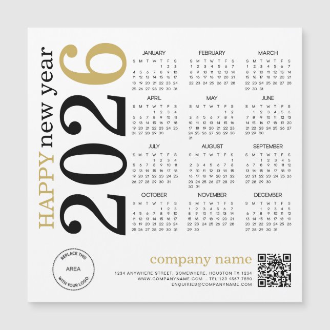 2026 Calendar Logo QR Code Happy New Year (Front)