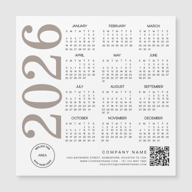 2026 Calendar Logo QR Code Neutral Taupe Business (Front)