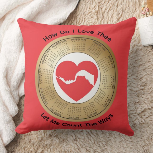 2026 Calendar Lovers' How Do I Love Thee Throw Pillow (Blanket)