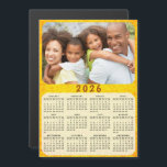 2026 Calendar Magnet Family Photo Golden Yellow<br><div class="desc">This 2026 family photo calendar magnet with a golden yellow background is easy to personalize with your custom picture using the template. Click "Personalize" ("View Product Details" / "Personalize") and change the picture to get the result with the same stylish frame-look edges around it. Make your own calendar as a...</div>
