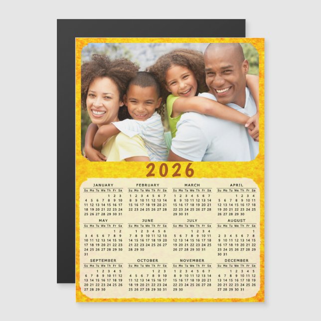 2026 Calendar Magnet Family Photo Golden Yellow (Front/Back)