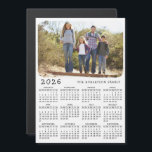 2026 Calendar Magnet Family Photo White Black<br><div class="desc">This 2026 calendar magnet in a simple minimalist style is easy to personalize with your family name and custom photo to create a unique present for your loved ones. The white and black design with a colorful picture looks beautiful and clear and is a practical gift idea for Christmas, New...</div>