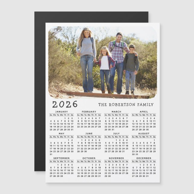 2026 Calendar Magnet Family Photo White Black (Front/Back)