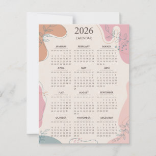 2026 Calendar Mid Century Abstract Boho Aesthetic Postcard