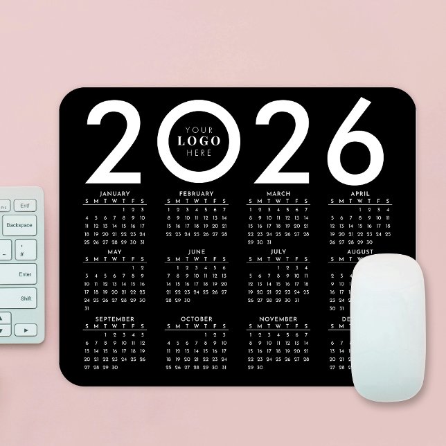 2026 Calendar Minimalist Business Logo Black White Mouse Pad (Creator Uploaded)