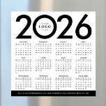 2026 Calendar Minimalist Modern Business Logo<br><div class="desc">Create promotional 2026 calendars with your custom company logo using this minimalist black and white calendar design. Great to use as a marketing tool or end-of-year gift for clients and employees. Featuring a bold design with your business logo and contact details these 2026 calendar magnetic cards can suit any professional...</div>